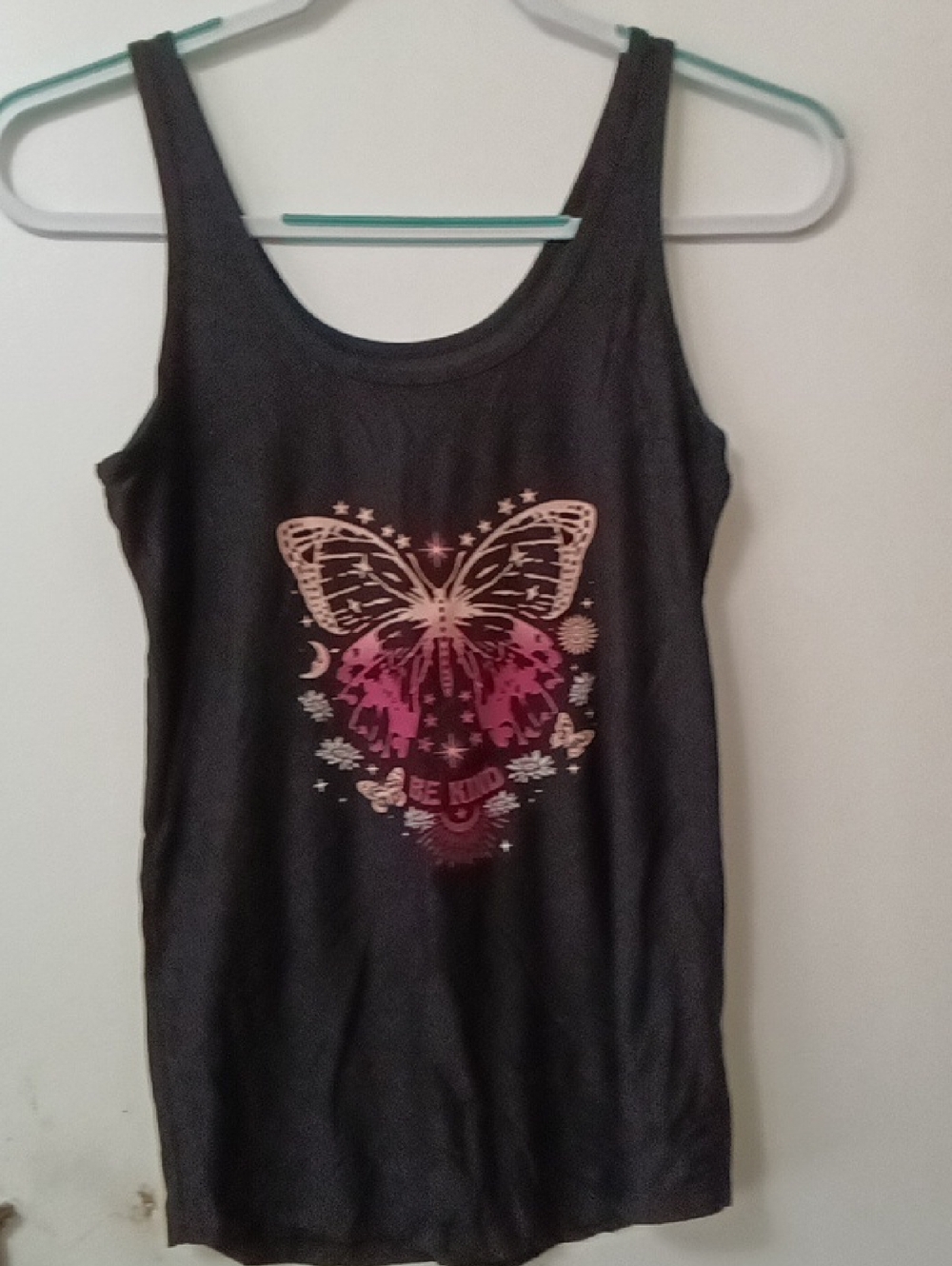 NO BOUNDARIES Black Butterfly Graphic Tank with Pink Accent